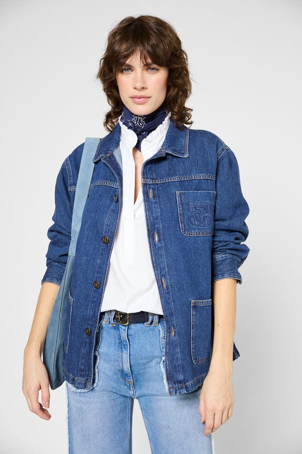 gerard darel Veste droite en denim à boutons dorés - RITZA