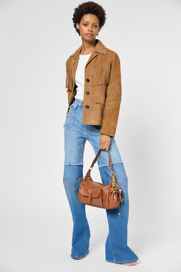 Gerard Darel Veste En Cuir Velours à Franges - ROXANE