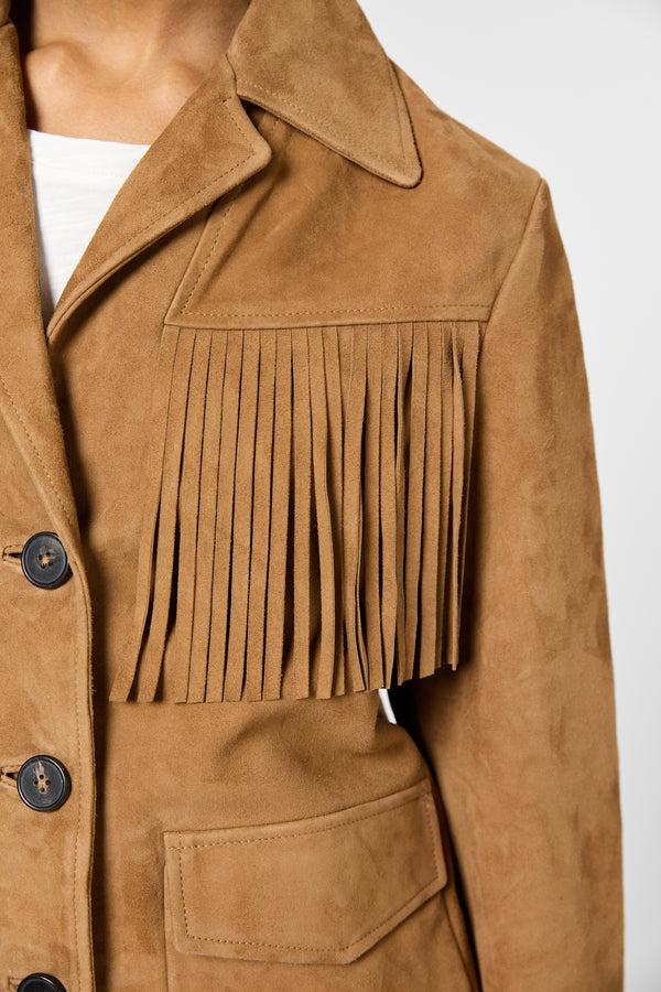 Gerard Darel Veste En Cuir Velours à Franges - ROXANE