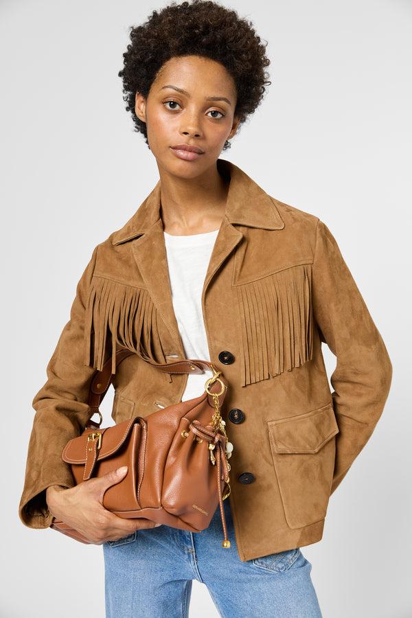 gerard darel Veste en cuir velours à franges - ROXANE