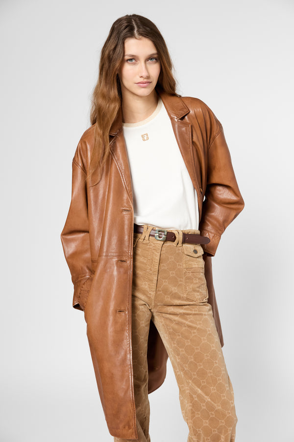 Gerard Darel Veste Longue En Cuir Vieilli - ROSABELLE