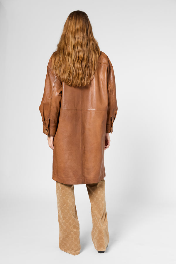 Gerard Darel Veste Longue En Cuir Vieilli - ROSABELLE