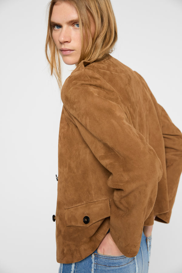 Gerard Darel Veste Sans Col En Cuir Velours - ROBERTE