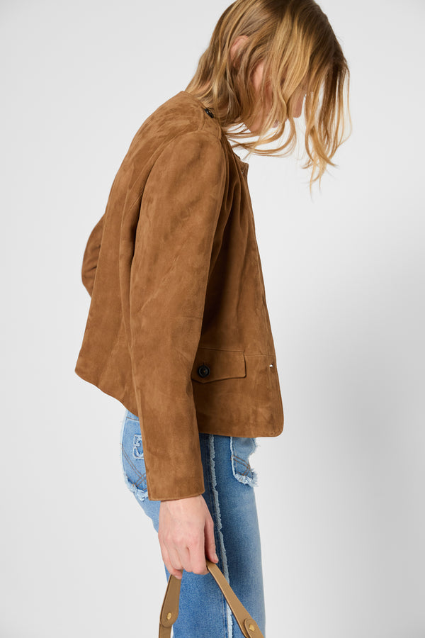 Gerard Darel Veste Sans Col En Cuir Velours - ROBERTE