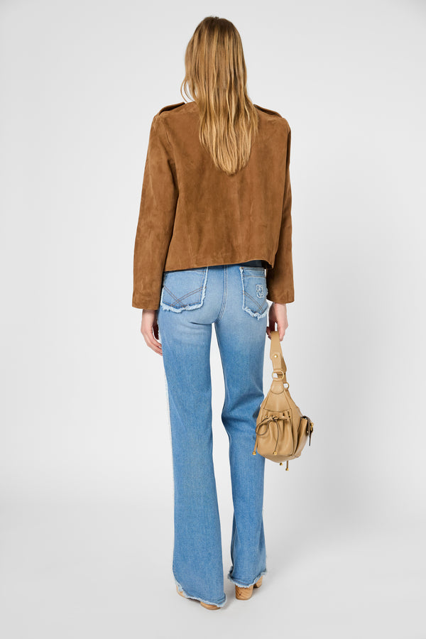 Gerard Darel Veste Sans Col En Cuir Velours - ROBERTE