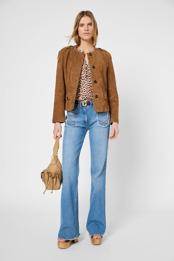 gerard darel Veste sans col en cuir velours - ROBERTE