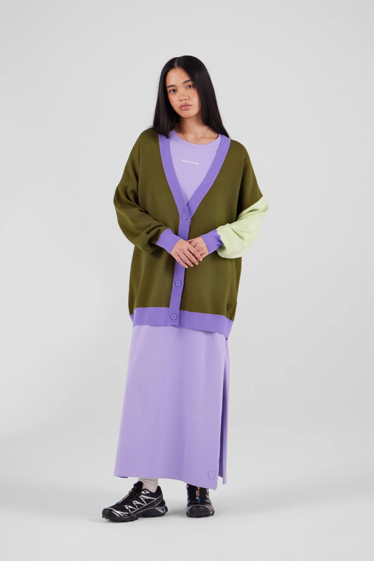 Gertrude Gaston Cardigan Ample En Maille Tricolore Irina
