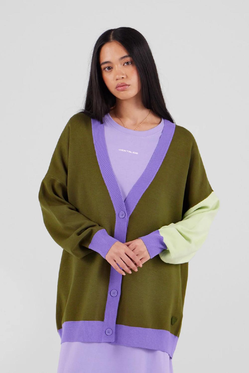 gertrude gaston Cardigan ample en maille tricolore Irina