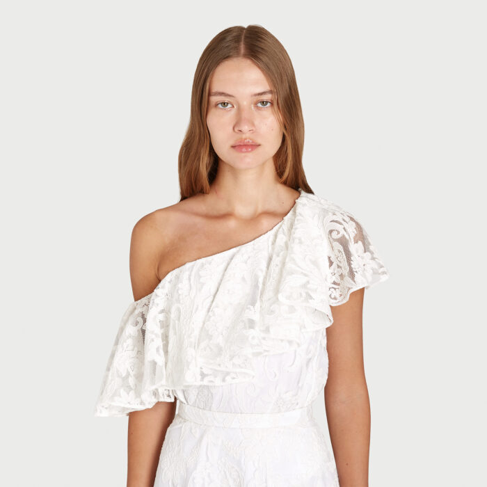 Giambattista Valli Blouse Blanche Asymétrique En Dentelle Brodée