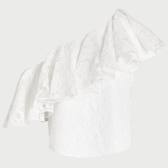 giambattista valli Blouse blanche asymétrique en dentelle brodée