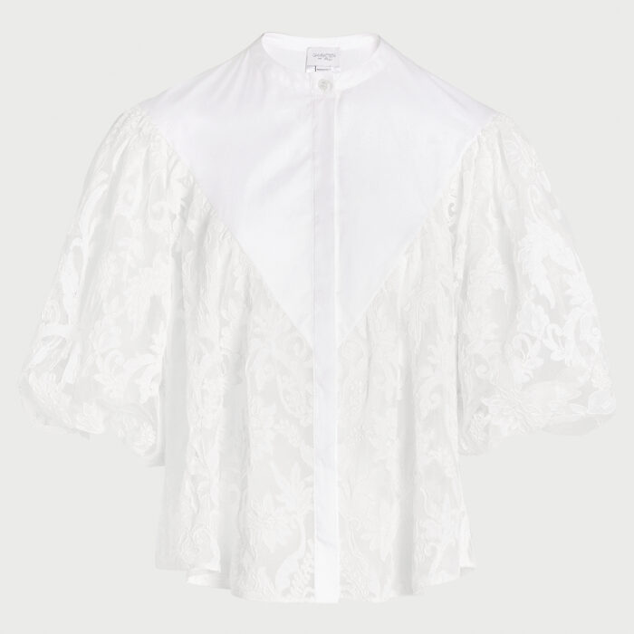 Giambattista Valli Blouse Blanche En Dentelle Brodée Col Mao