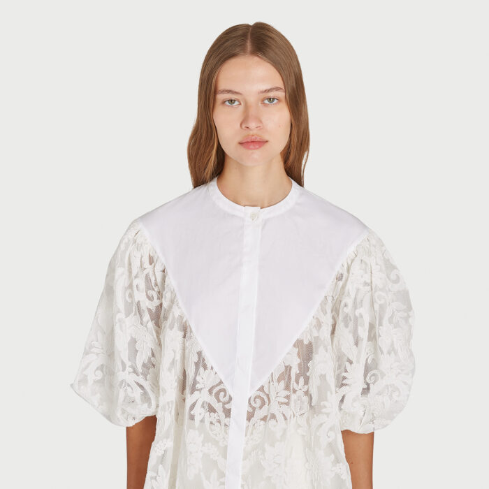 Giambattista Valli Blouse Blanche En Dentelle Brodée Col Mao