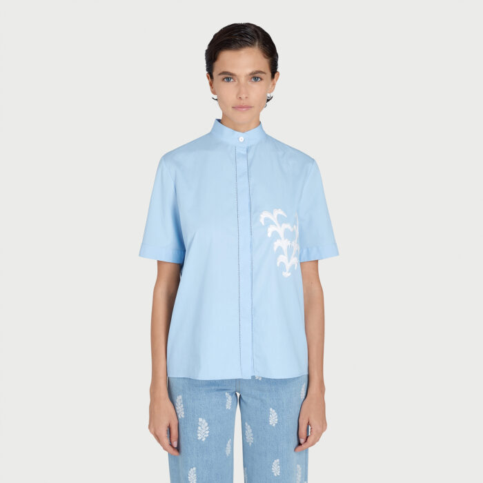 Giambattista Valli Blouse Bleue Brodée V En Popeline