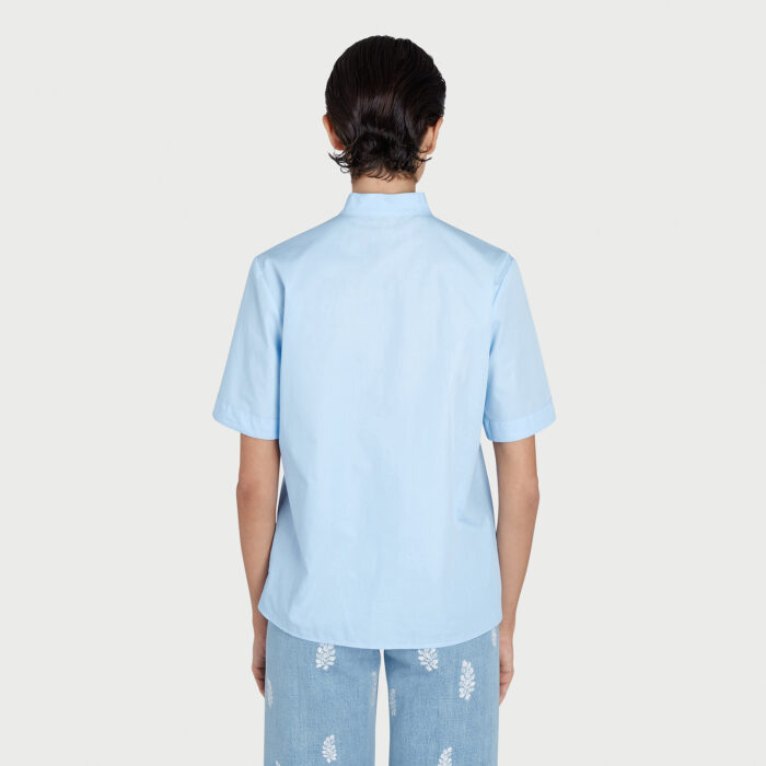 Giambattista Valli Blouse Bleue Brodée V En Popeline