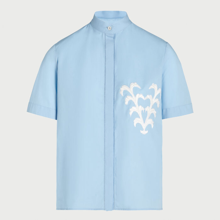 giambattista valli Blouse bleue brodée V en popeline