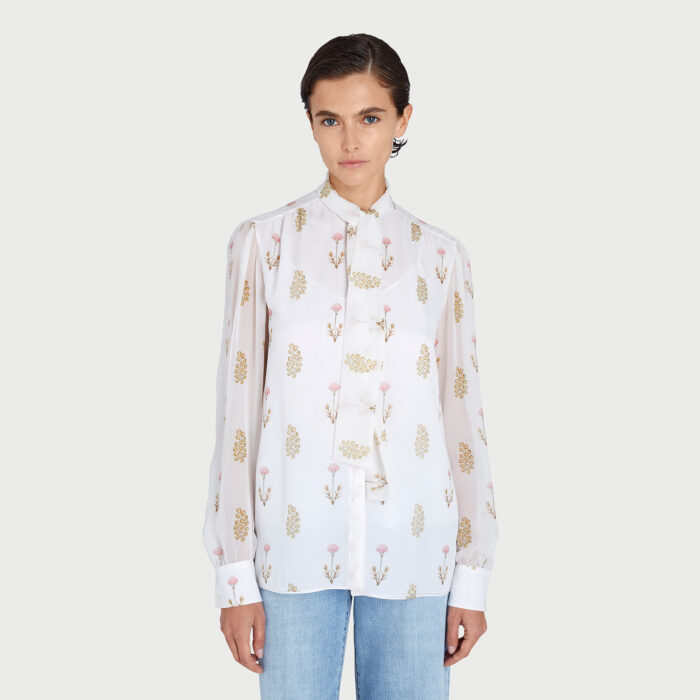 Giambattista Valli Blouse Ivoire Mint Flower En Soie