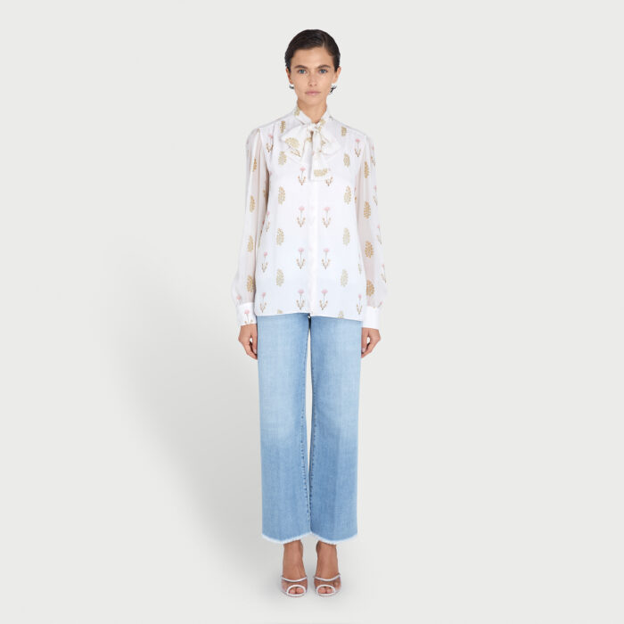 Giambattista Valli Blouse Ivoire Mint Flower En Soie
