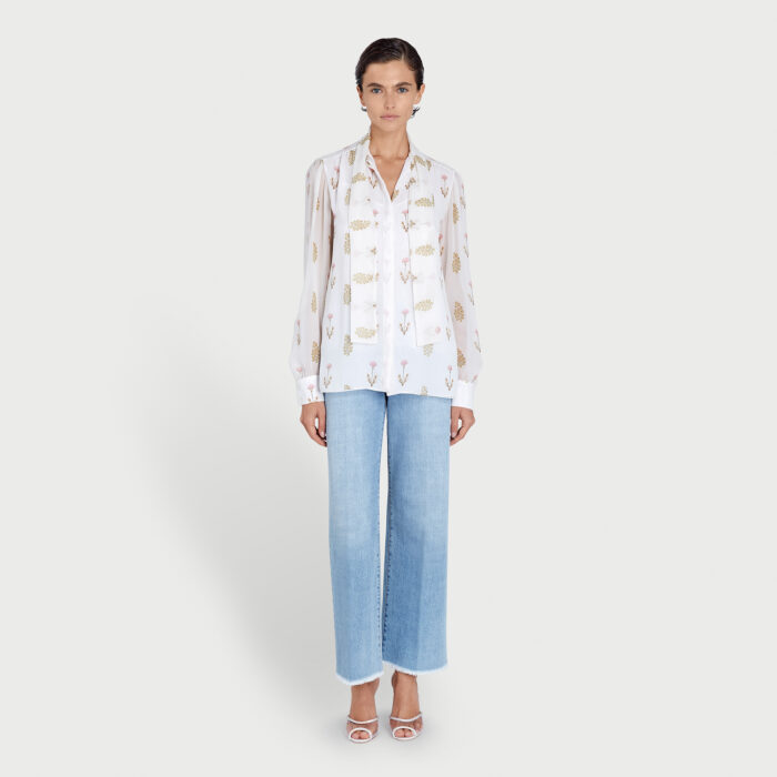 Giambattista Valli Blouse Ivoire Mint Flower En Soie