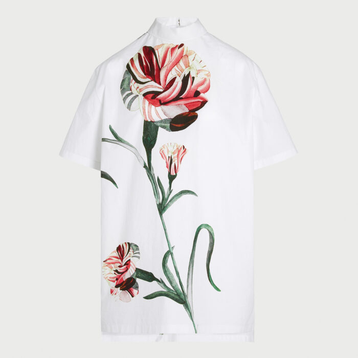 Giambattista Valli Blouse Longue Ivoire En Popeline Macro Carnation