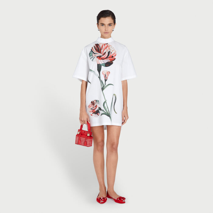 Giambattista Valli Blouse Longue Ivoire En Popeline Macro Carnation