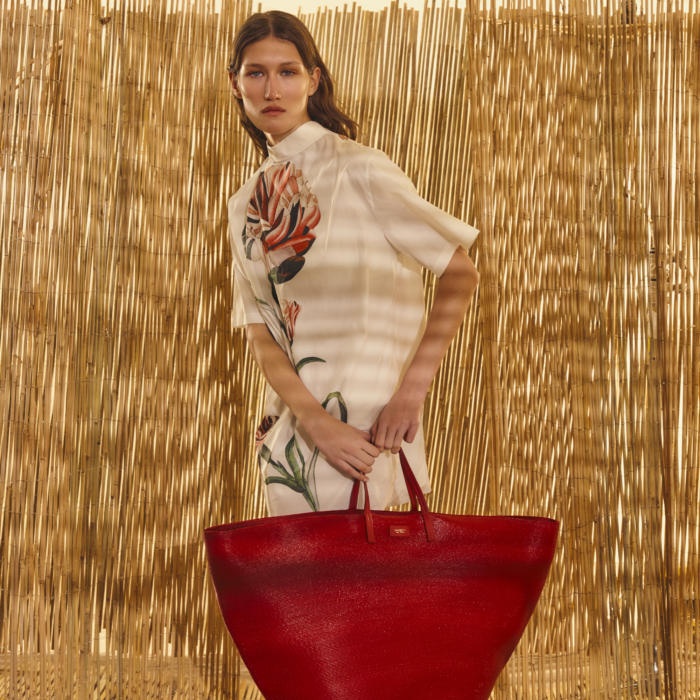 giambattista valli Blouse longue ivoire en popeline Macro Carnation