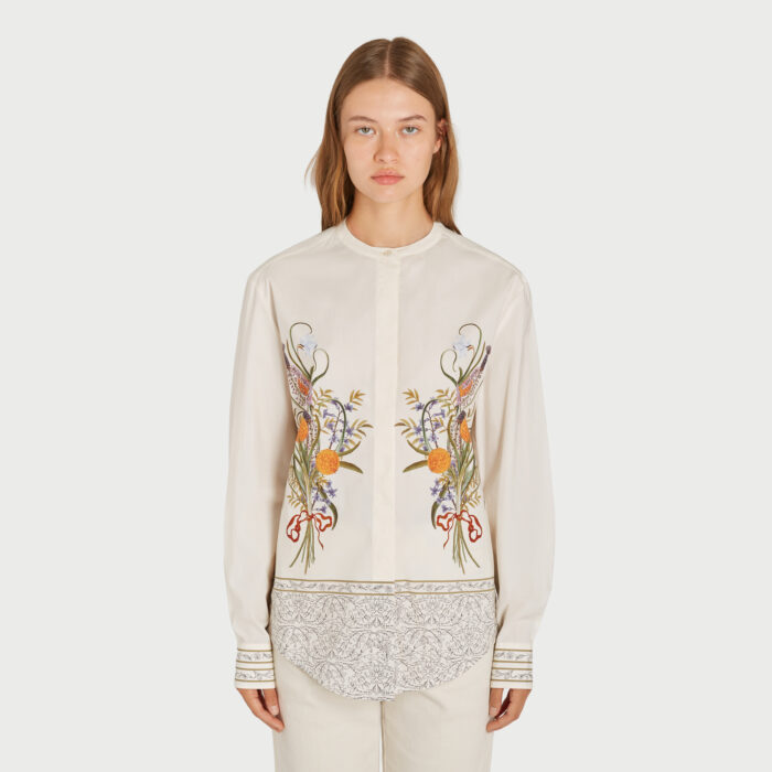 Giambattista Valli Blouse Marigold Bouquets En Popeline Col Mao