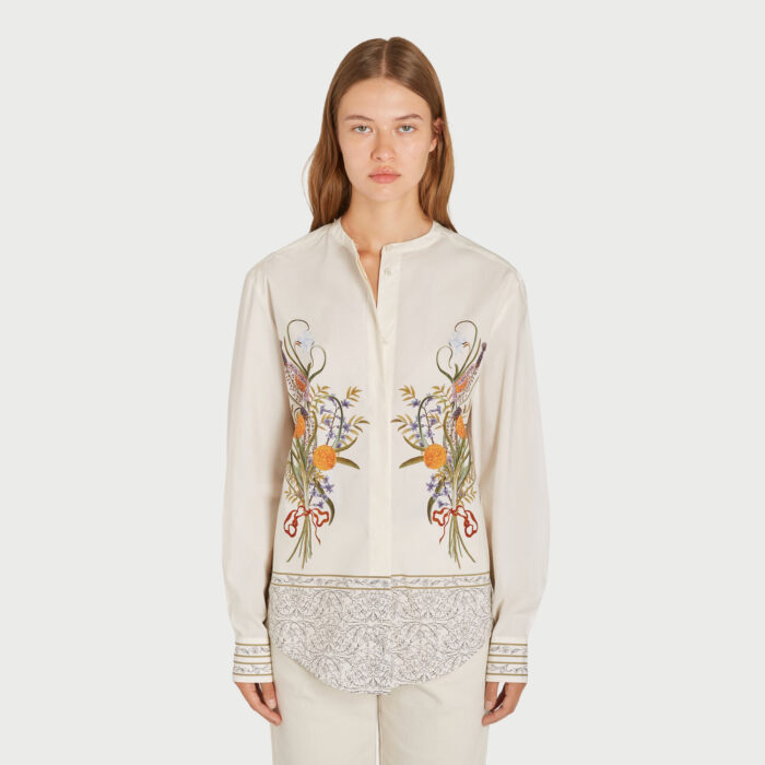 Giambattista Valli Blouse Marigold Bouquets En Popeline Col Mao