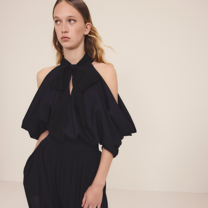 Giambattista Valli Blouse Noire En Popeline Et Col Lavallière