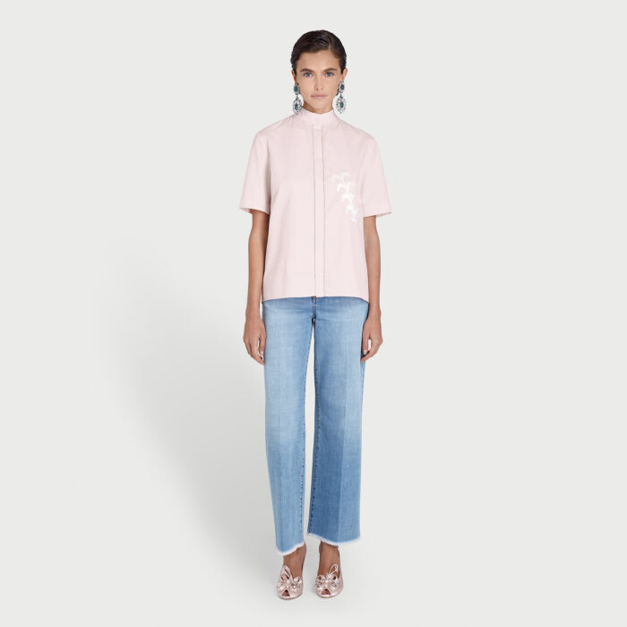 Giambattista Valli Blouse Rose Pâle Brodée V En Popeline