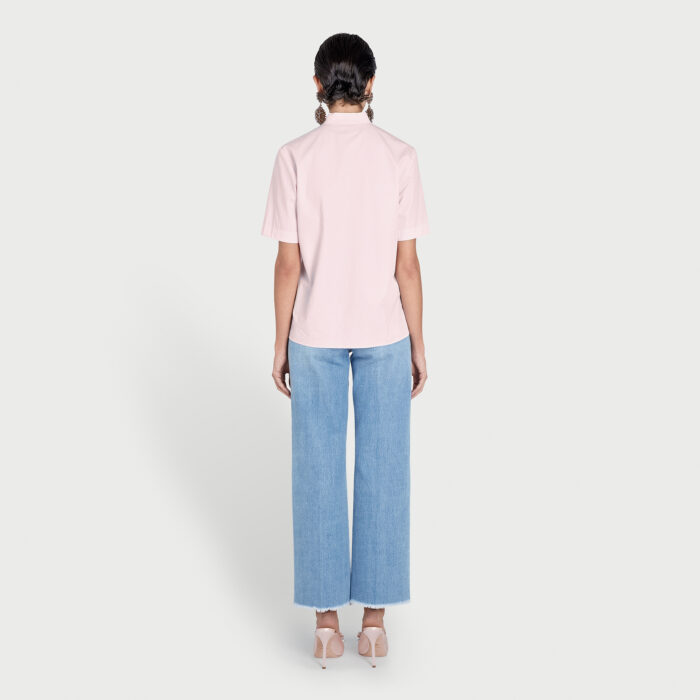 Giambattista Valli Blouse Rose Pâle Brodée V En Popeline