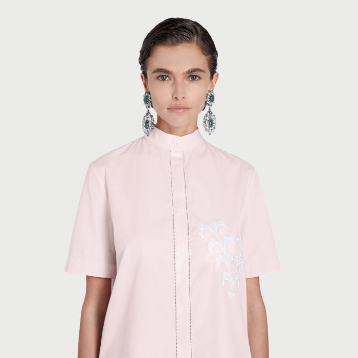 Giambattista Valli Blouse Rose Pâle Brodée V En Popeline