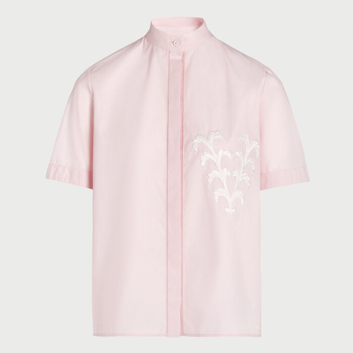giambattista valli Blouse rose pâle brodée V en popeline