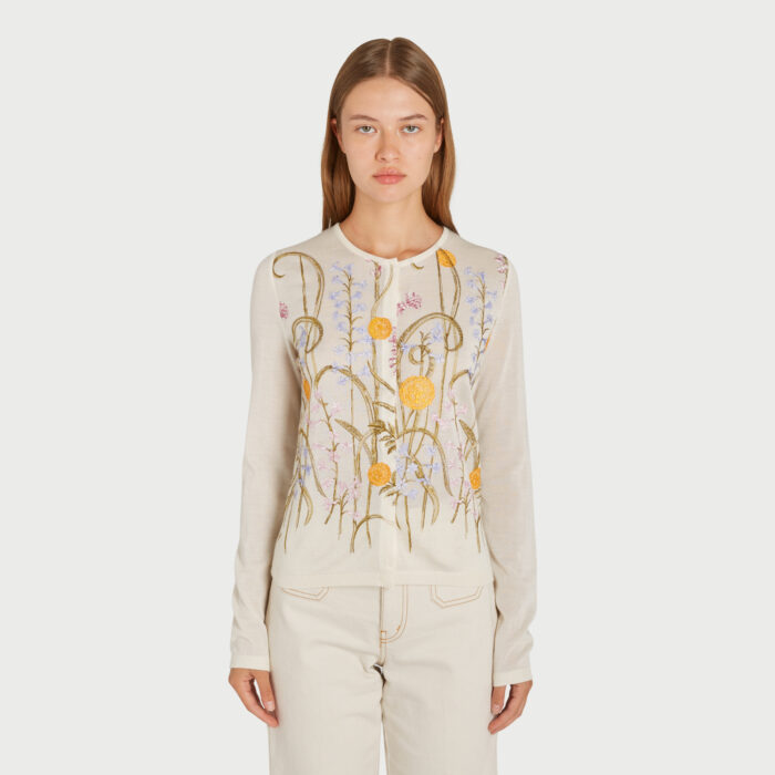 Giambattista Valli Cardigan En Cachemire Et Soie Marigold Bouquets