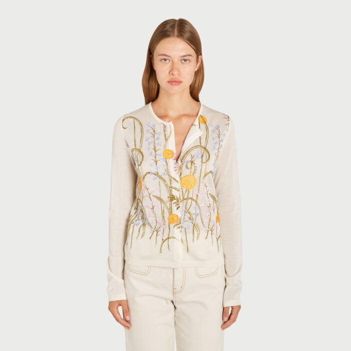 Giambattista Valli Cardigan En Cachemire Et Soie Marigold Bouquets
