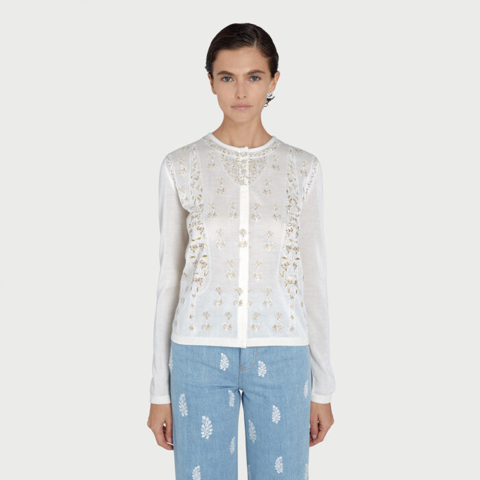 Giambattista Valli Cardigan En Cachemire Et Soie Poppy Lamé