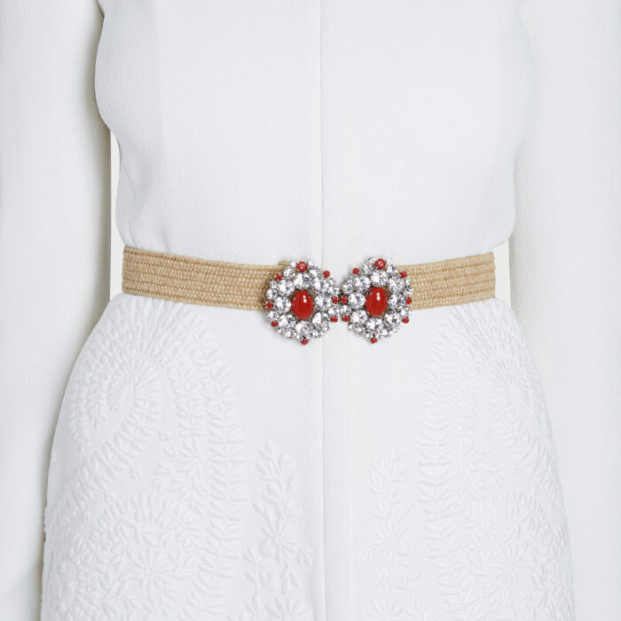 Giambattista Valli Ceinture En Rotin Avec Cristaux Et Pierres Rouges