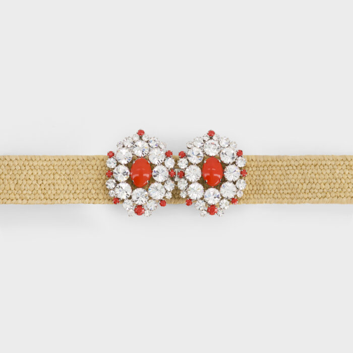 Giambattista Valli Ceinture En Rotin Avec Cristaux Et Pierres Rouges