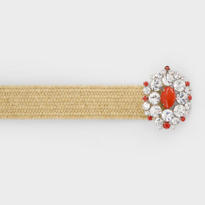 Giambattista Valli Ceinture En Rotin Avec Cristaux Et Pierres Rouges