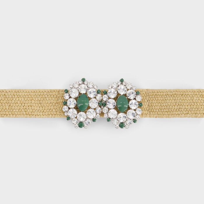 Giambattista Valli Ceinture En Rotin Avec Cristaux Et Pierres Vert Jade