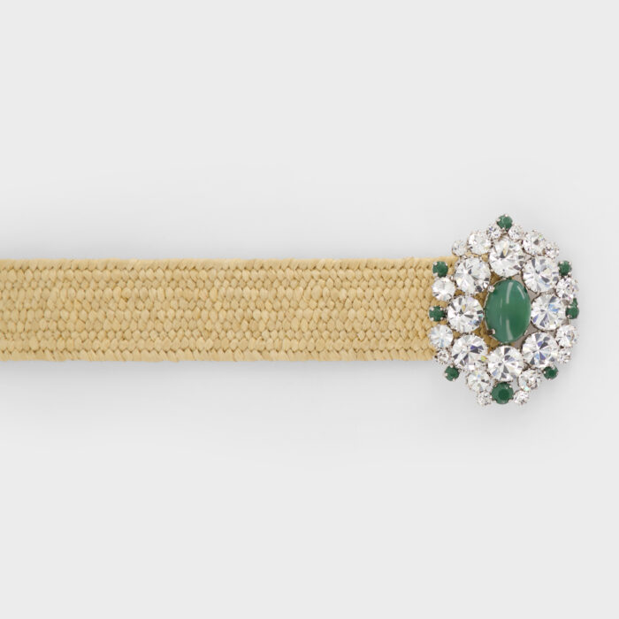 Giambattista Valli Ceinture En Rotin Avec Cristaux Et Pierres Vert Jade
