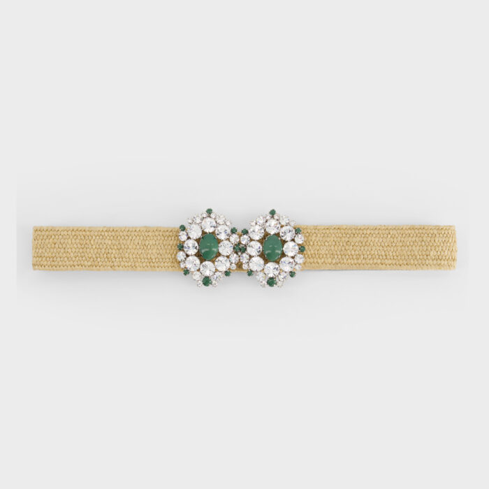 giambattista valli Ceinture en rotin avec cristaux et pierres vert jade