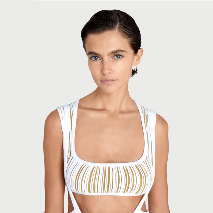 Giambattista Valli Crop Top à Rayures Ivoire Et Doré En Lurex