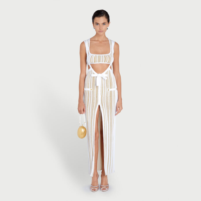 Giambattista Valli Crop Top à Rayures Ivoire Et Doré En Lurex