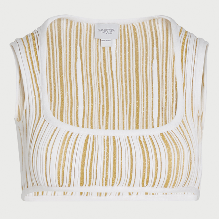 giambattista valli Crop top à rayures ivoire et doré en lurex