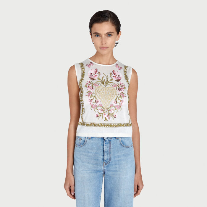 Giambattista Valli Débardeur En Cachemire Et Soie « Mon Coeur »