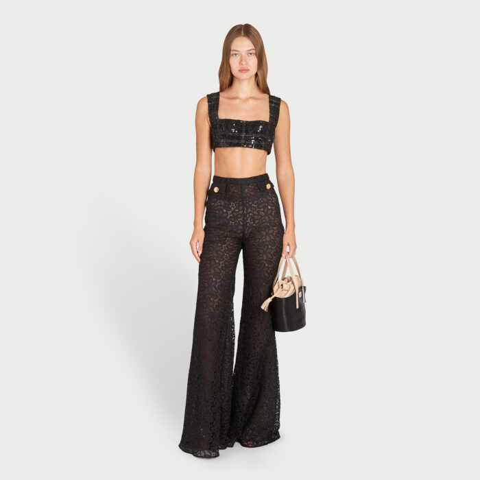 Giambattista Valli Pantalon Flare Noir En Dentelle