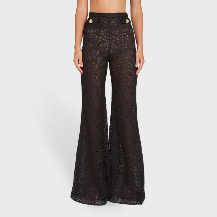 Giambattista Valli Pantalon Flare Noir En Dentelle