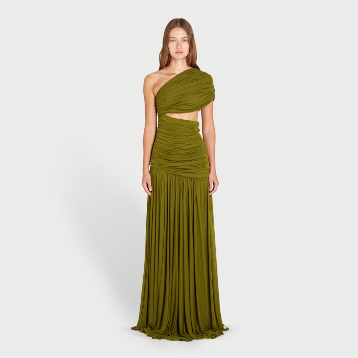 Giambattista Valli Robe Longue Asymétrique Khaki