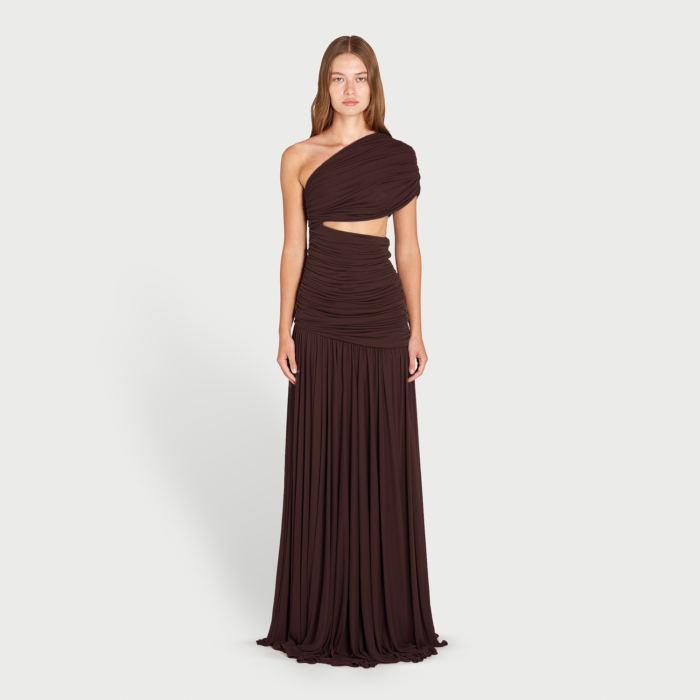 Giambattista Valli Robe Longue Asymétrique Marron