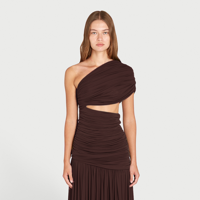 Giambattista Valli Robe Longue Asymétrique Marron